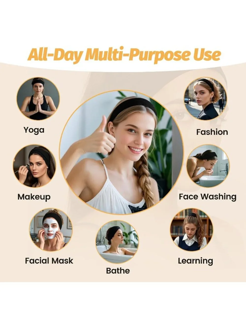 Women Black Elastic 6 Pack Headbands Stretchy Sports Sweatbands Hair Accessories